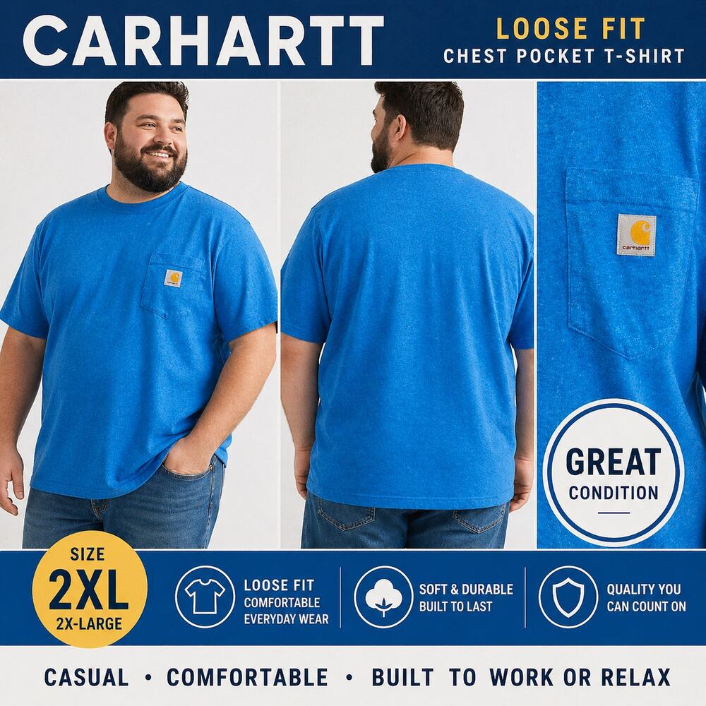 NEW Carhartt Loose Fit Chest Pocket Casual Blue Men's T-Shirt Size 2XL